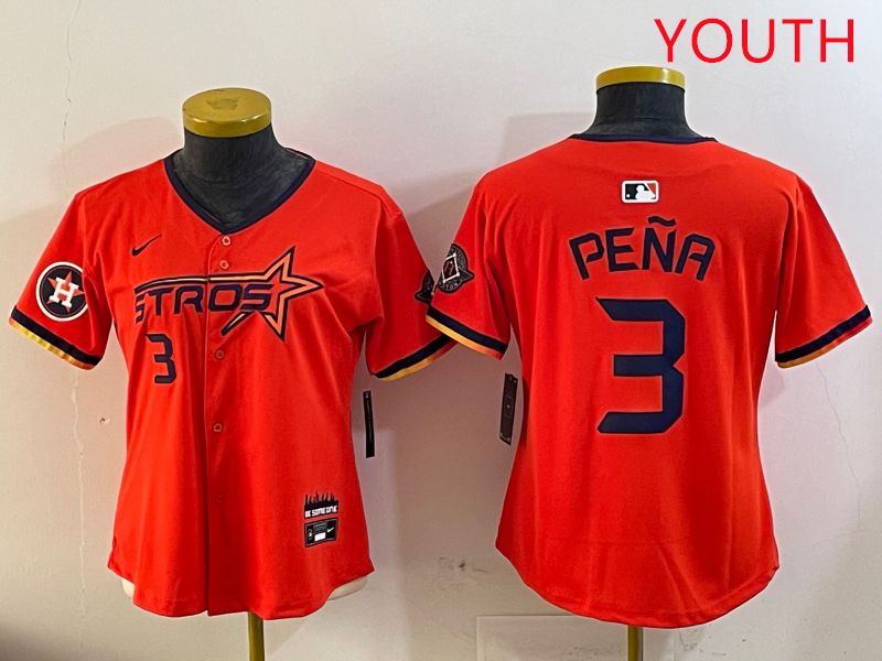 Youth Houston Astros Blank #3 Pena Three generations Joint Name 2025 Nike MLB Jersey style 11->youth mlb jersey->Youth Jersey